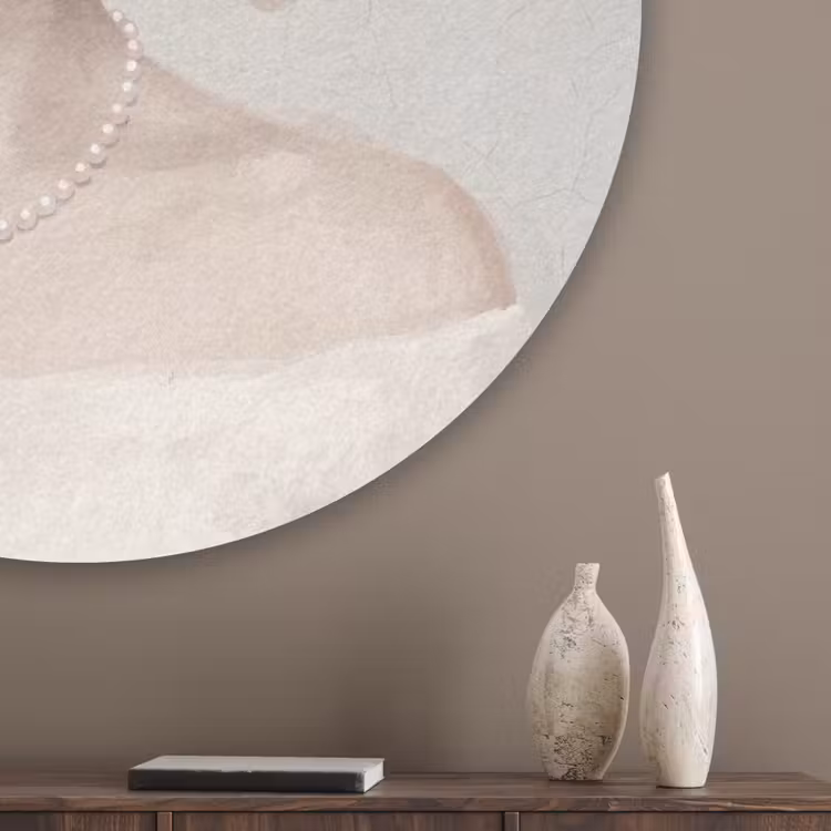 Vrouw - Cirkels - Beige Akoestische PET Vilt - Rond klein -sfeer5_closeup