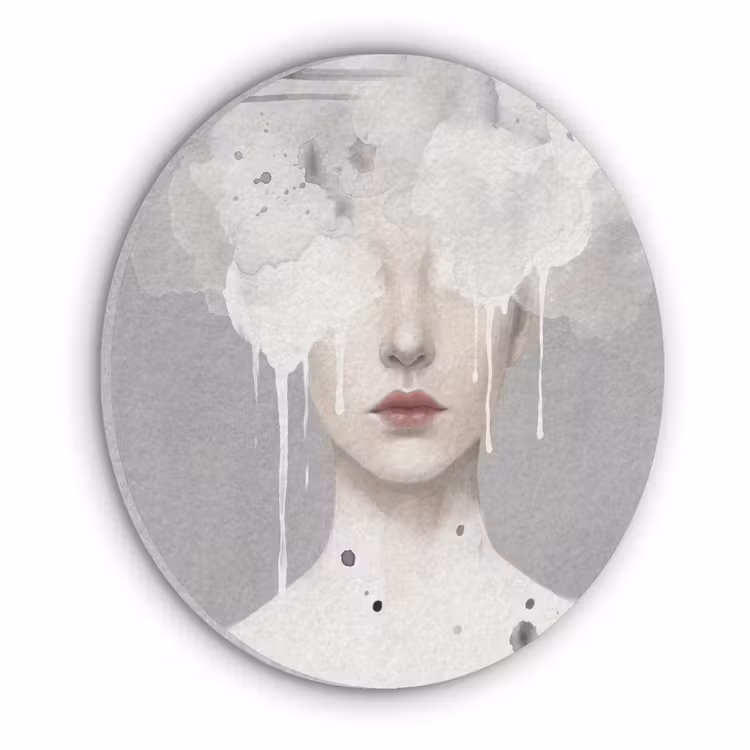 Vrouw - Wolk - Grijs Akoestische PET Vilt - Rond klein -3d