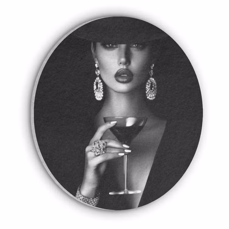 Vrouw - Cocktail - Chic Akoestische PET Vilt - Rond klein -3d