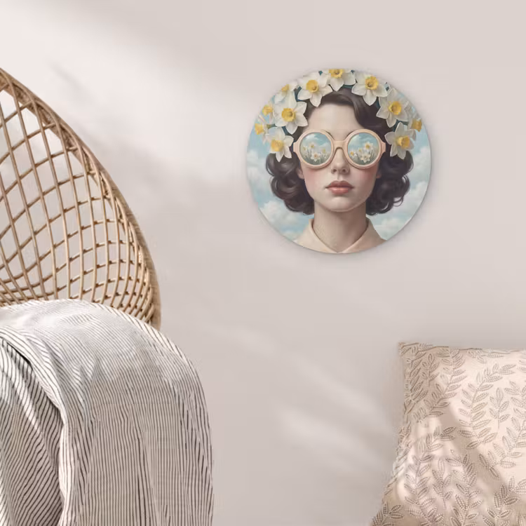 Vrouw - Narcissen - Geel Akoestische PET Vilt - Rond klein -sfeer4