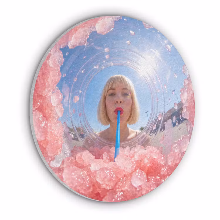 Vrouw - Drank - Zomer - Roze - Blauw Akoestische PET Vilt - Rond klein -3d