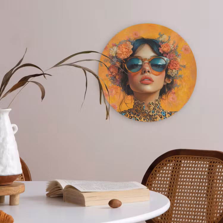 Vrouw - Bloemen - Aesthetic - Oranje Akoestische PET Vilt - Rond klein -sfeer3