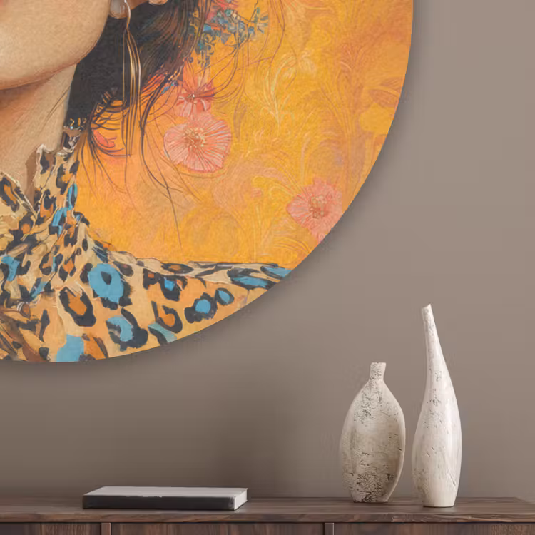 Vrouw - Bloemen - Aesthetic - Oranje Akoestische PET Vilt - Rond klein -sfeer5_closeup