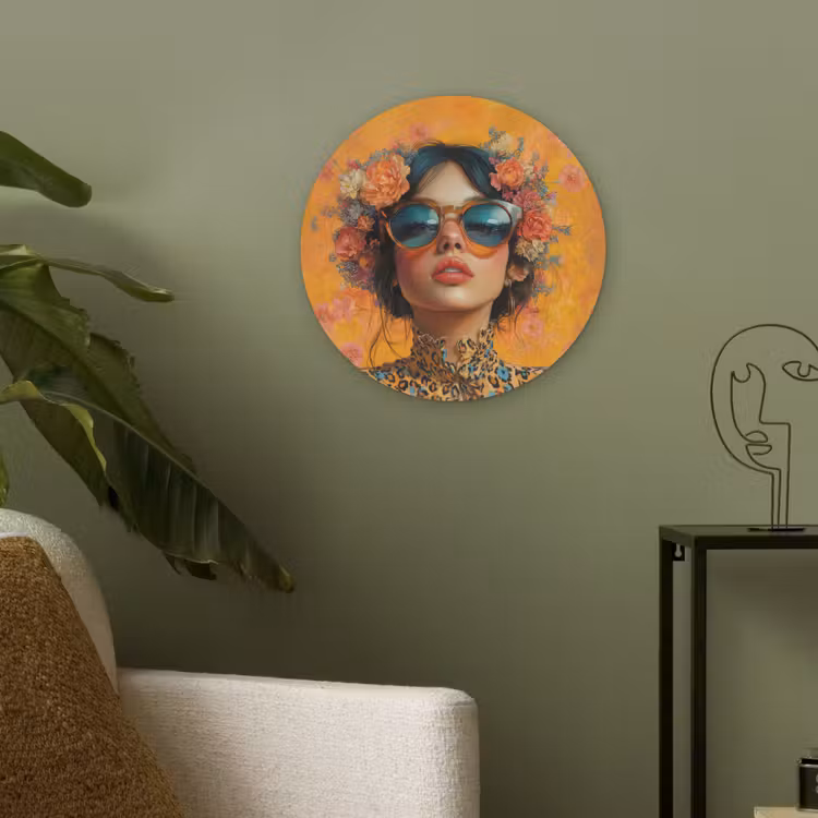 Vrouw - Bloemen - Aesthetic - Oranje Akoestische PET Vilt - Rond klein -sfeer2