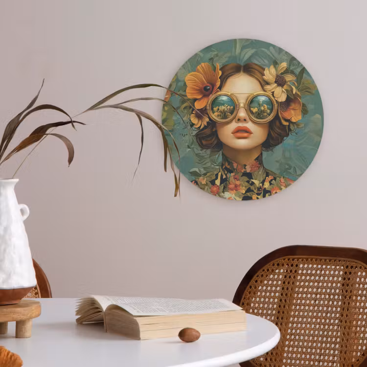 Vrouw - Bloemen - Vlinders - Natuur - Vintage Akoestische PET Vilt - Rond klein -sfeer3