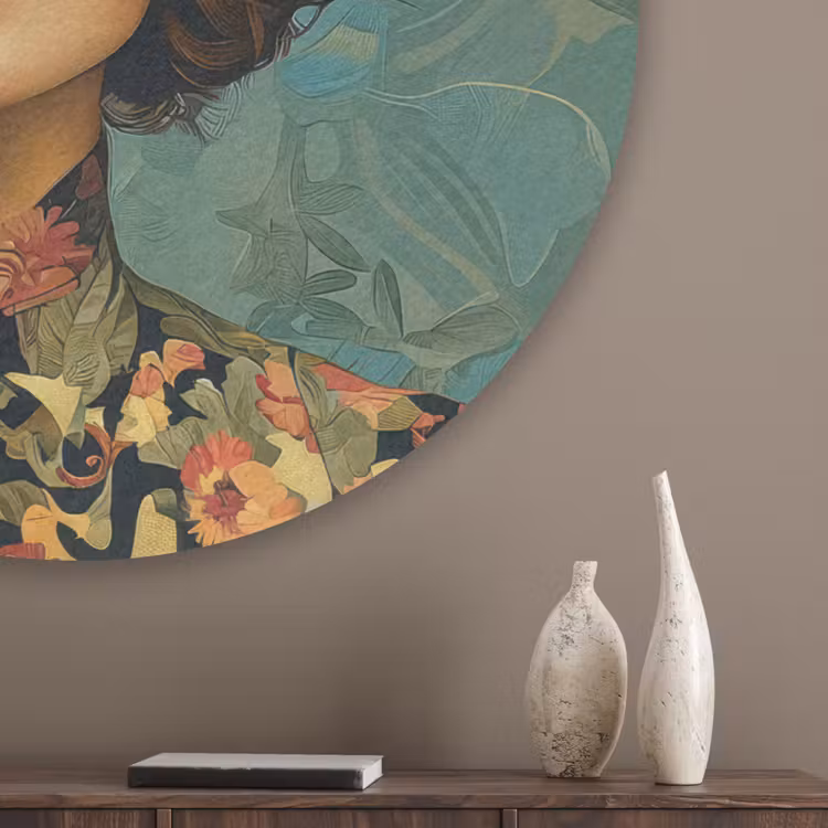 Vrouw - Bloemen - Vlinders - Natuur - Vintage Akoestische PET Vilt - Rond klein -sfeer5_closeup