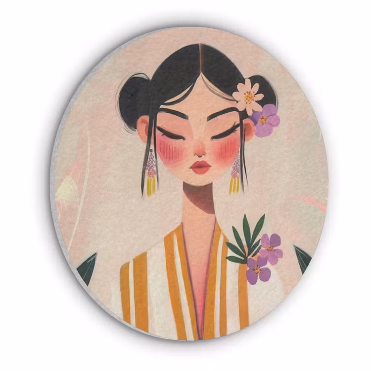 Vrouw - Bloemen - Pastel Akoestische PET Vilt - Rond klein -3d