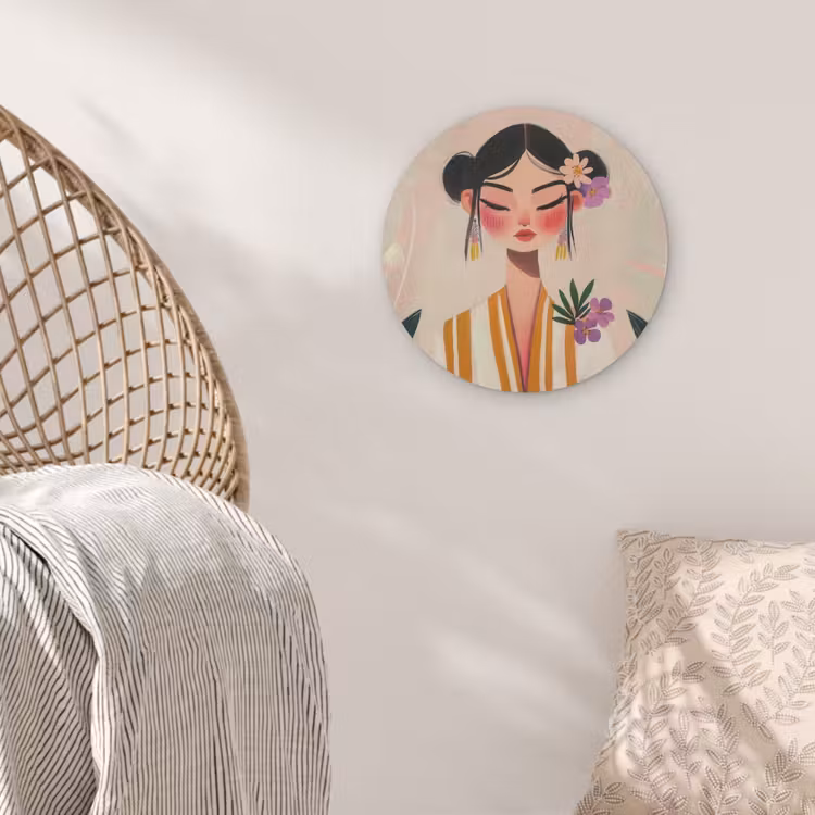 Vrouw - Bloemen - Pastel Akoestische PET Vilt - Rond klein -sfeer4
