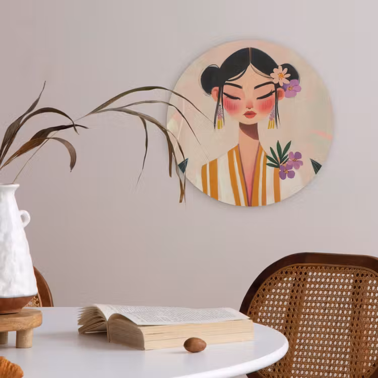 Vrouw - Bloemen - Pastel Akoestische PET Vilt - Rond klein -sfeer3