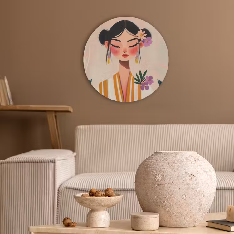Vrouw - Bloemen - Pastel Akoestische PET Vilt - Rond klein -sfeer1