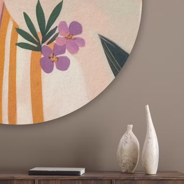Vrouw - Bloemen - Pastel Akoestische PET Vilt - Rond klein -sfeer5_closeup