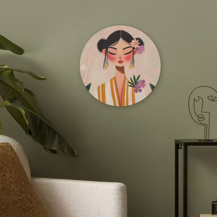 Vrouw - Bloemen - Pastel Akoestische PET Vilt - Rond klein -sfeer2