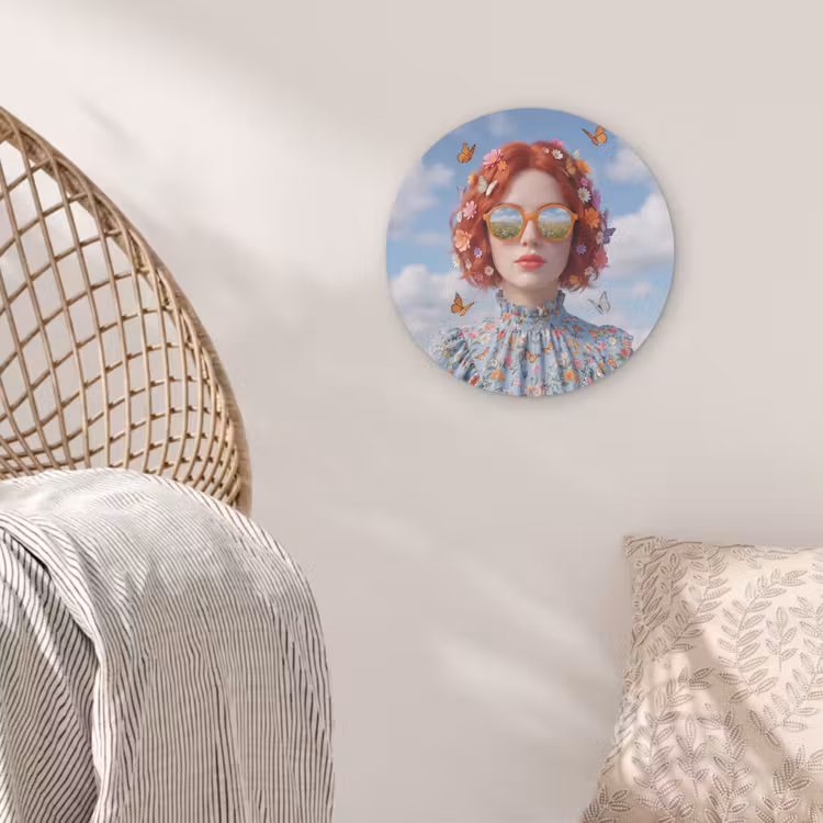 Vrouw - Bloemen - Zomer - Portret - Kleurrijk Akoestische PET Vilt - Rond klein -sfeer4
