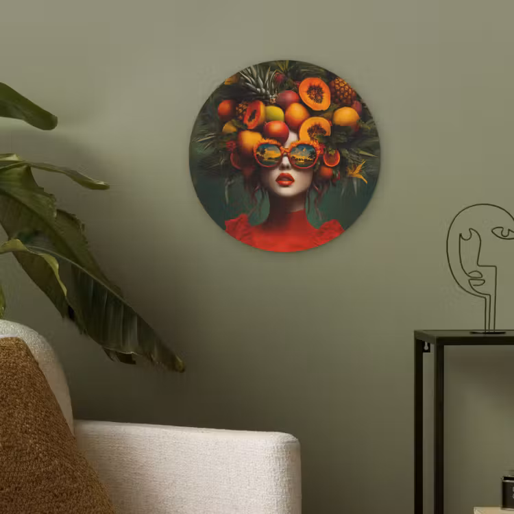 Vrouw - Vruchten - Papaja - Ananas Akoestische PET Vilt - Rond klein -sfeer2
