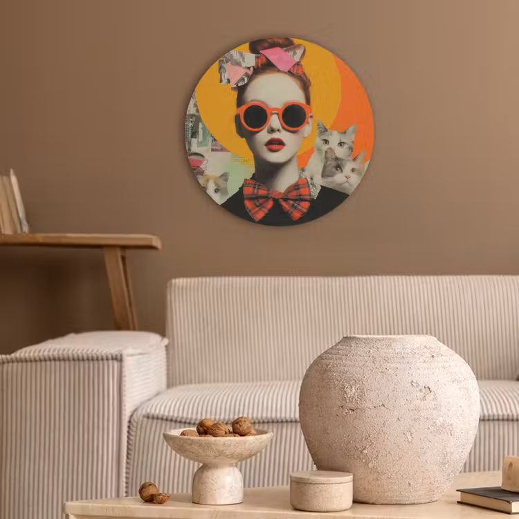 Vrouw - Bril - Strik - Retro Akoestische PET Vilt - Rond klein -sfeer1