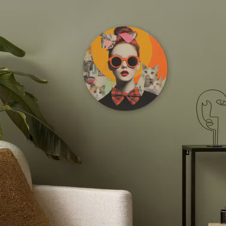 Vrouw - Bril - Strik - Retro Akoestische PET Vilt - Rond klein -sfeer2