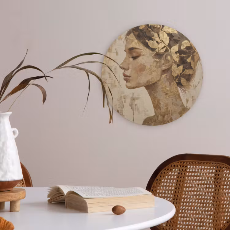 Vrouw - Goud - Abstract - Textuur Akoestische PET Vilt - Rond klein -sfeer3