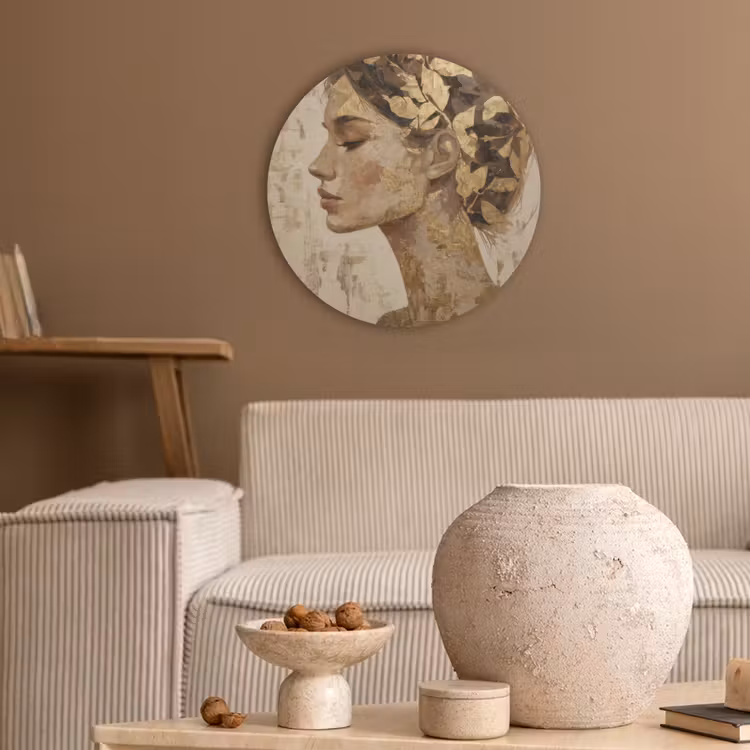 Vrouw - Goud - Abstract - Textuur Akoestische PET Vilt - Rond klein -sfeer1