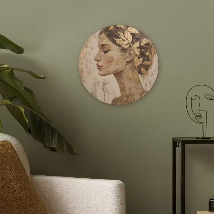 Vrouw - Goud - Abstract - Textuur Akoestische PET Vilt - Rond klein -sfeer2