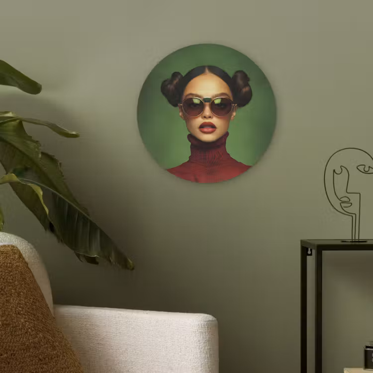 Vrouw - Groen - Bril - Aesthetic - Modern Akoestische PET Vilt - Rond klein -sfeer2