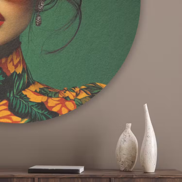 Vrouw - Groen - Modern - Bril - Abstract Akoestische PET Vilt - Rond klein -sfeer5_closeup