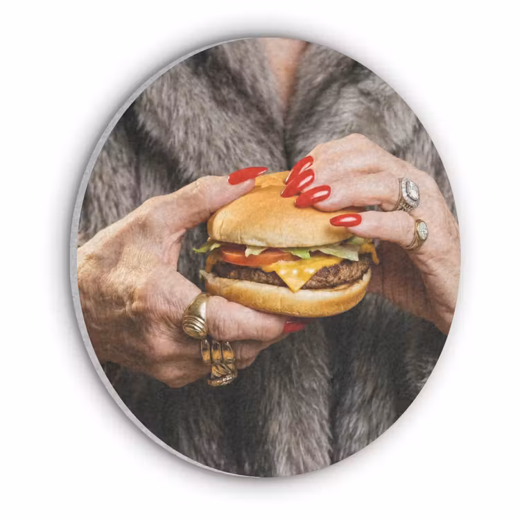 Vrouw - Hamburger - Bontjas Akoestische PET Vilt - Rond klein -3d