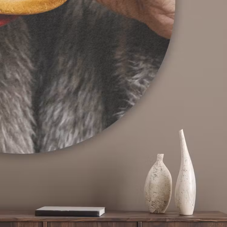 Vrouw - Hamburger - Bontjas Akoestische PET Vilt - Rond klein -sfeer5_closeup