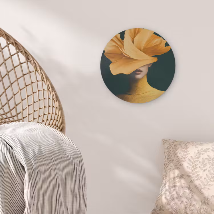 Vrouw - Hoed - Geel Akoestische PET Vilt - Rond klein -sfeer4