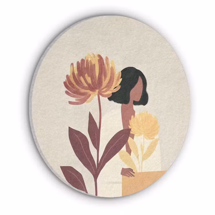 Vrouw - Minimalistisch - Bloem Akoestische PET Vilt - Rond klein -3d
