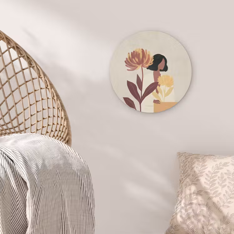 Vrouw - Minimalistisch - Bloem Akoestische PET Vilt - Rond klein -sfeer4