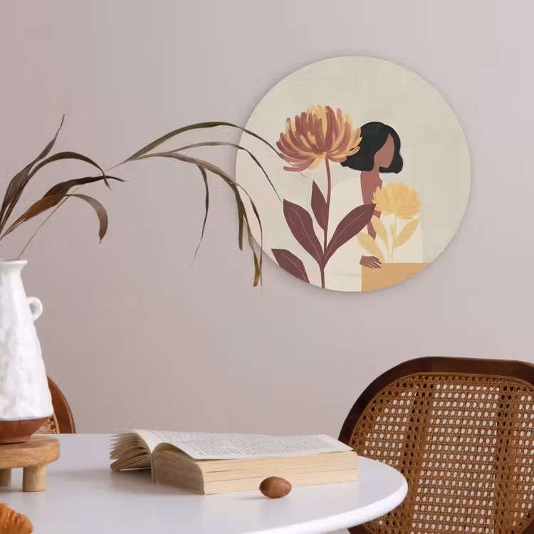 Vrouw - Minimalistisch - Bloem Akoestische PET Vilt - Rond klein -sfeer3