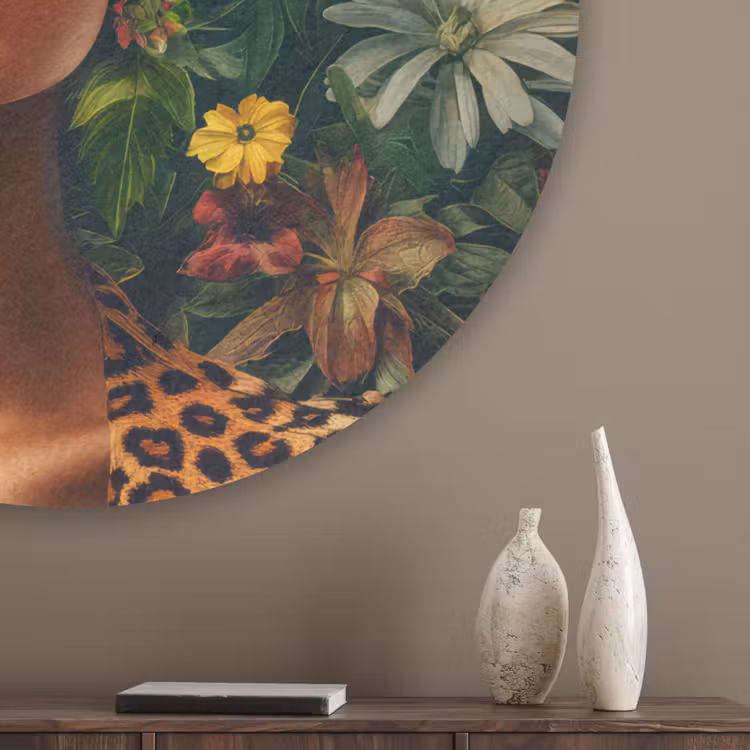 Vrouw - Panterprint - Jungle - Natuur - Luxe Akoestische PET Vilt - Rond klein -sfeer5_closeup