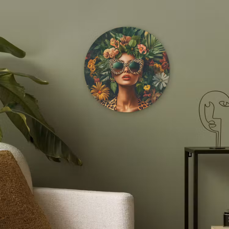 Vrouw - Panterprint - Jungle - Natuur - Luxe Akoestische PET Vilt - Rond klein -sfeer2