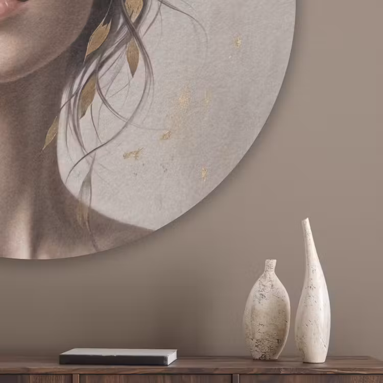 Vrouw - Pioenroos - Wit Akoestische PET Vilt - Rond klein -sfeer5_closeup