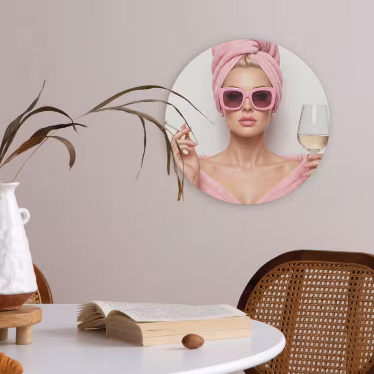 Vrouw - Roze - Wijn - Zonnebril Akoestische PET Vilt - Rond klein -sfeer3
