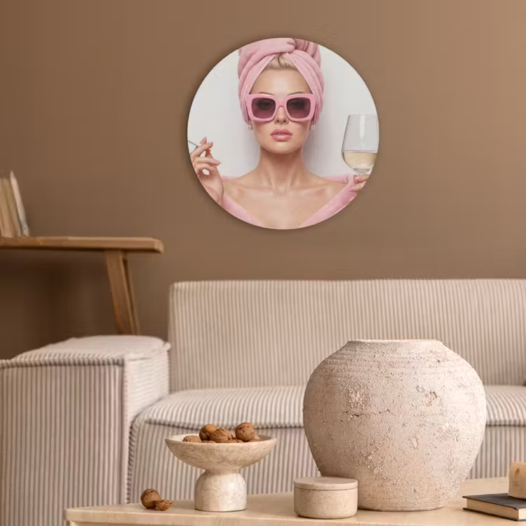 Vrouw - Roze - Wijn - Zonnebril Akoestische PET Vilt - Rond klein -sfeer1