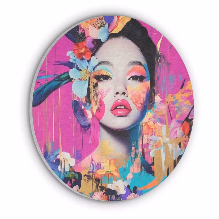 Vrouw - Portret - Abstract - Paars Akoestische PET Vilt - Rond klein -3d