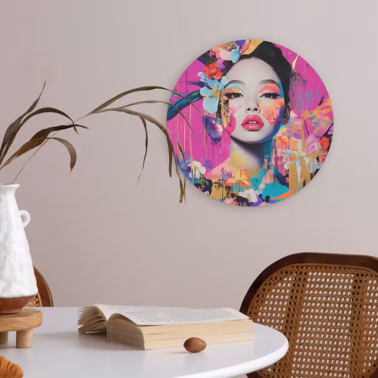 Vrouw - Portret - Abstract - Paars Akoestische PET Vilt - Rond klein -sfeer3