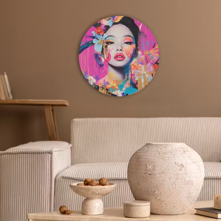 Vrouw - Portret - Abstract - Paars Akoestische PET Vilt - Rond klein -sfeer1