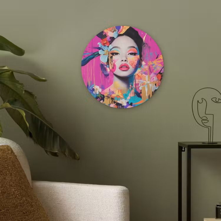 Vrouw - Portret - Abstract - Paars Akoestische PET Vilt - Rond klein -sfeer2