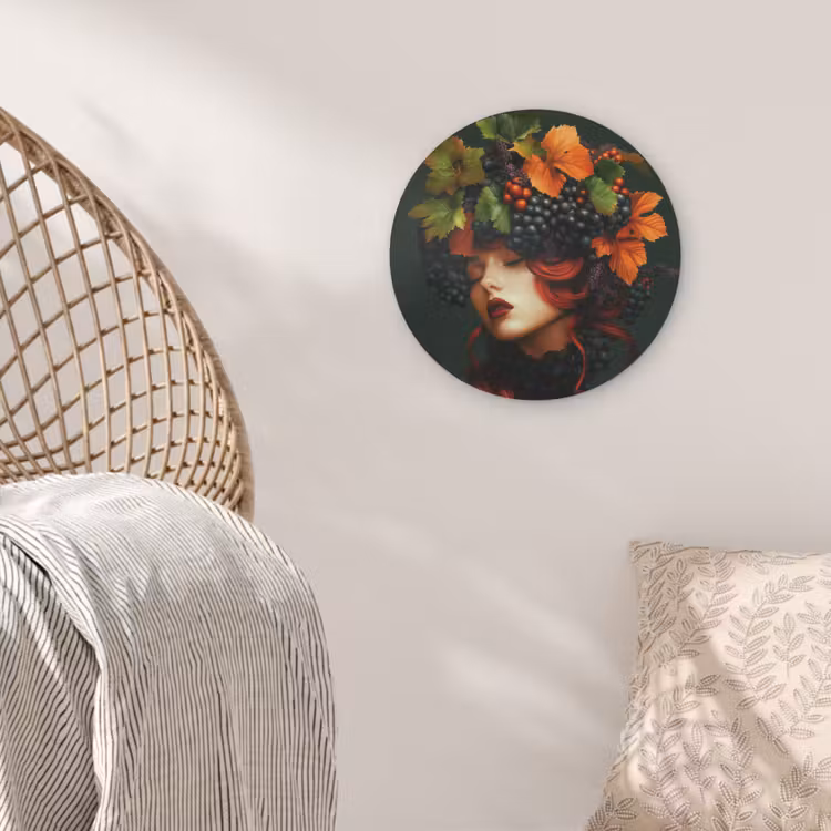Vrouw - Rood - Groen - Druiven Akoestische PET Vilt - Rond klein -sfeer4