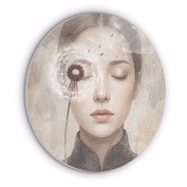 Vrouw - Sereen - Grijs Akoestische PET Vilt - Rond klein -3d