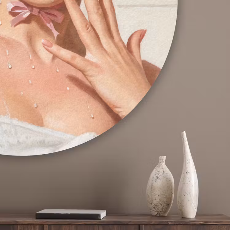 Vrouw - Douche - Roze Akoestische PET Vilt - Rond klein -sfeer5_closeup