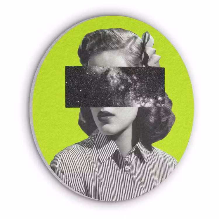 Vrouw - Sterrenhemel - Groen Akoestische PET Vilt - Rond klein -3d