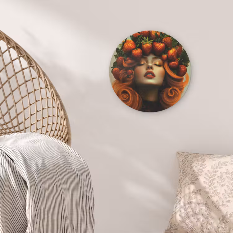 Vrouw - Aardbeien - Kroon Akoestische PET Vilt - Rond klein -sfeer4