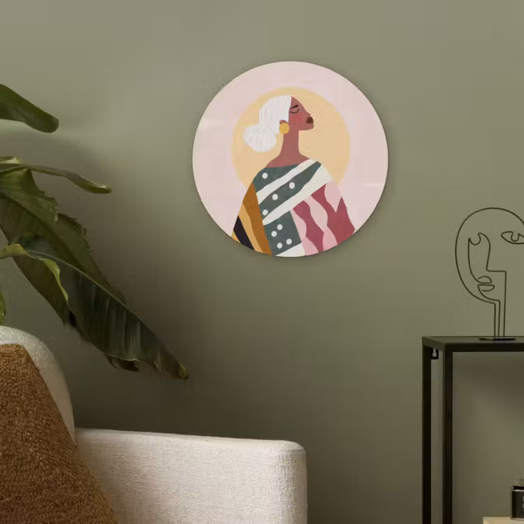 Vrouw - Zon - Kleurrijk Akoestische PET Vilt - Rond klein -sfeer2
