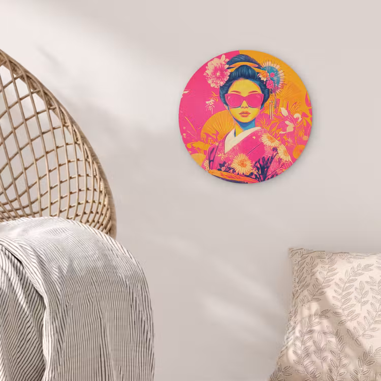 Vrouw - Zonnebril - Abstract - Oranje Akoestische PET Vilt - Rond klein -sfeer4