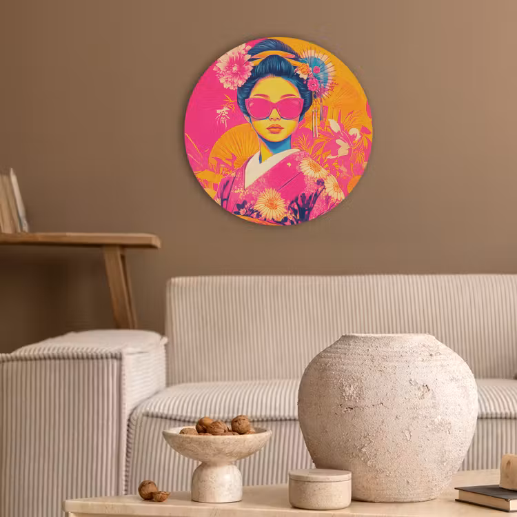 Vrouw - Zonnebril - Abstract - Oranje Akoestische PET Vilt - Rond klein -sfeer1