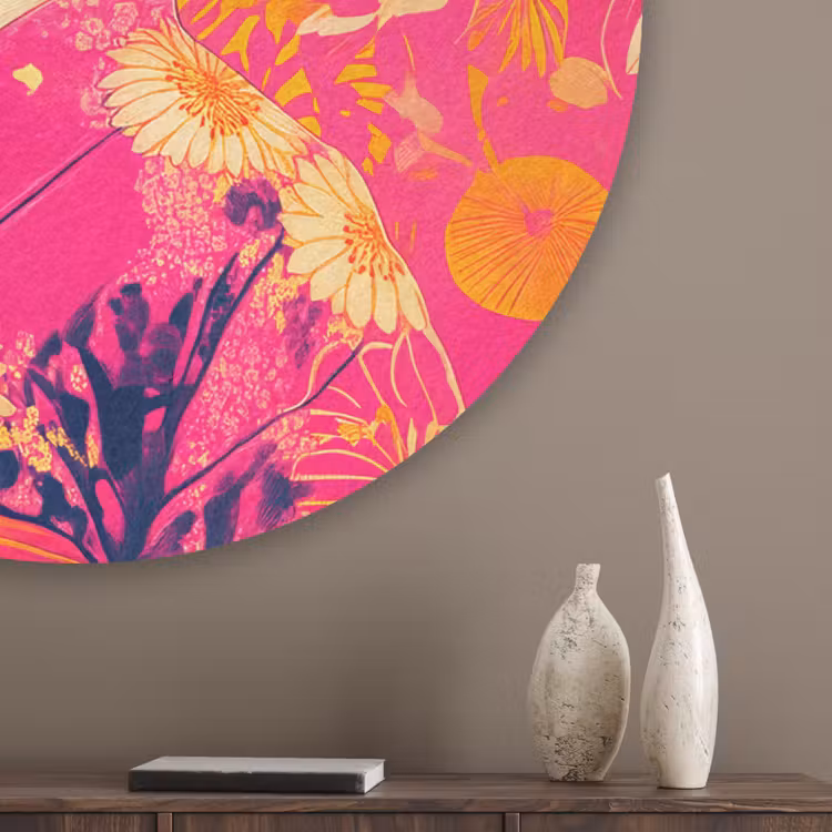 Vrouw - Zonnebril - Abstract - Oranje Akoestische PET Vilt - Rond klein -sfeer5_closeup