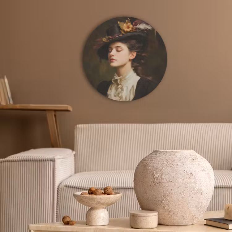 Vrouw - Victoriaans - Portret Akoestische PET Vilt - Rond klein -sfeer1